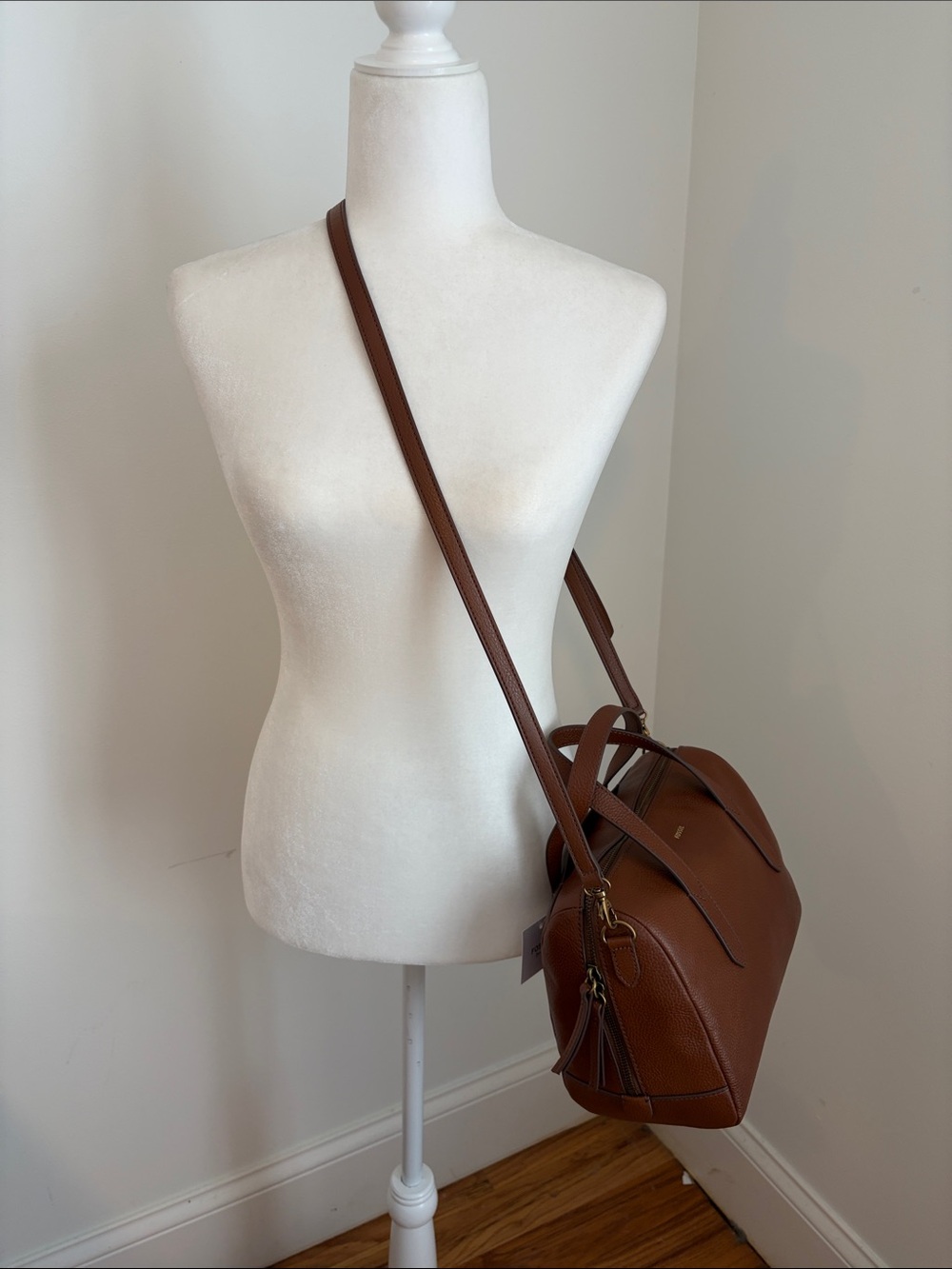 Fossil Sydney Leather Top-Handle Satchel medium brown Crossbody Two way Bag NWT - Picture 9 of 11